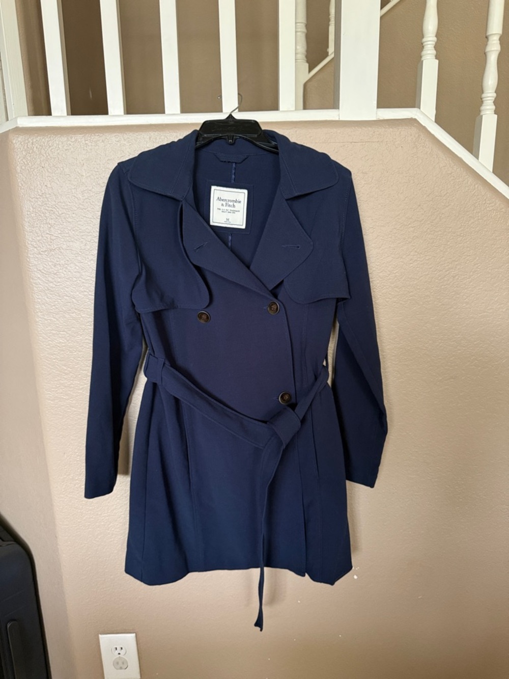 Abercrombie & Fitch Navy Double-Breasted Trench with Belt